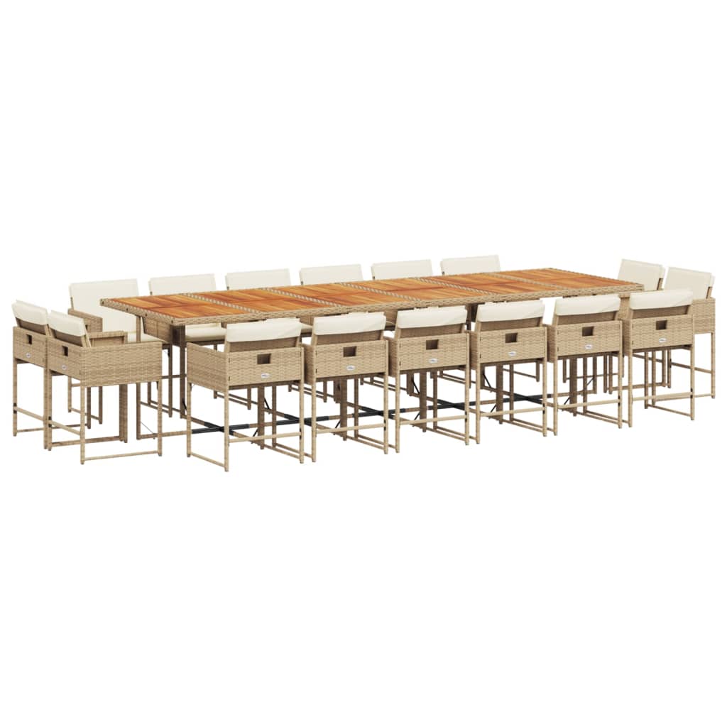 spisebordssæt til haven 17 dele med hynder polyrattan beige