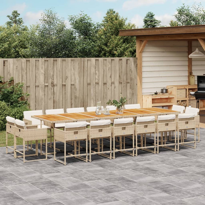 spisebordssæt til haven 17 dele med hynder polyrattan beige