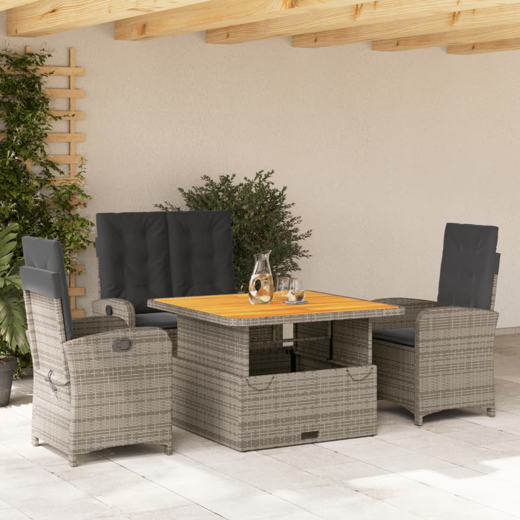 spisebordssæt til haven 4 dele med hynder polyrattan grå