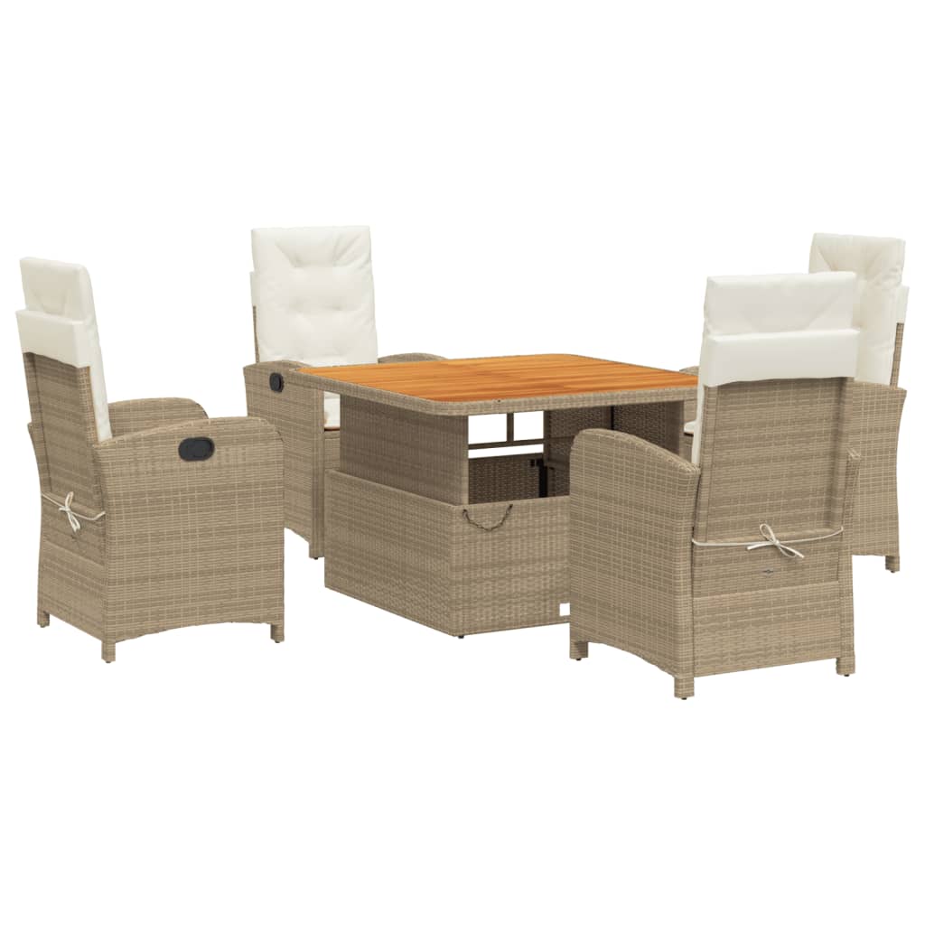 spisebordssæt til haven 5 dele med hynder polyrattan beige