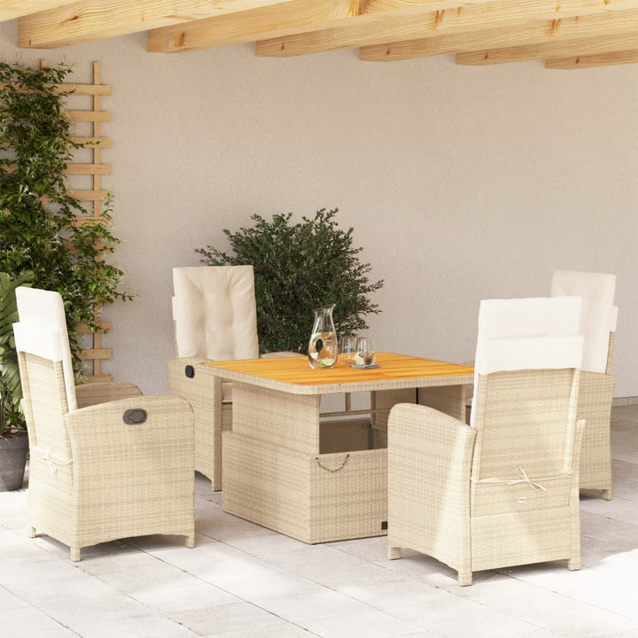 spisebordssæt til haven 5 dele med hynder polyrattan beige