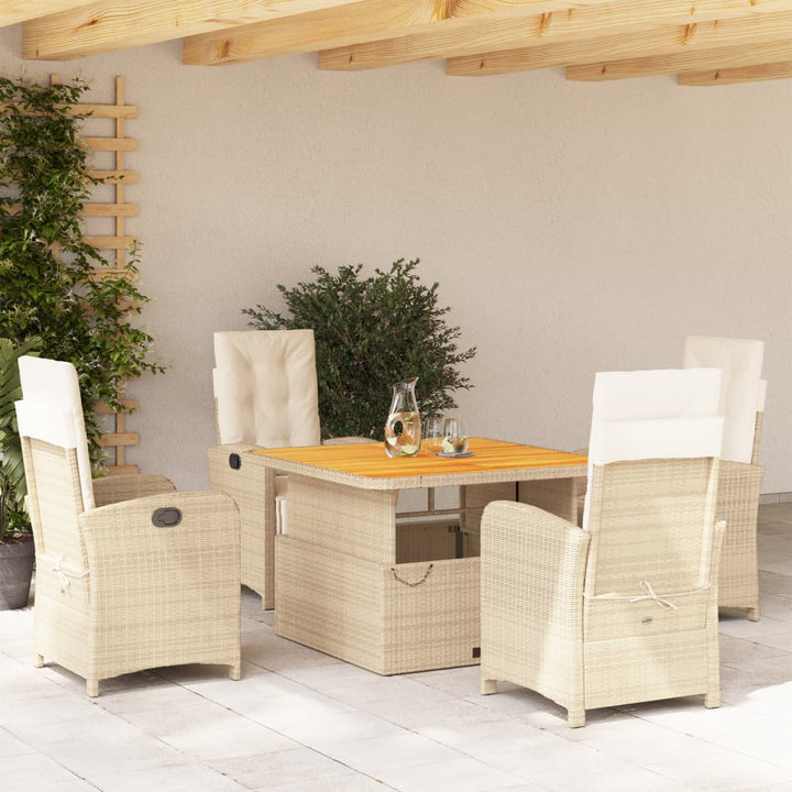 spisebordssæt til haven 5 dele med hynder polyrattan beige