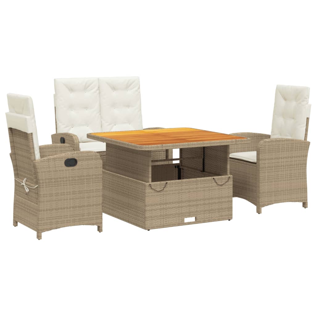 spisebordssæt til haven 4 dele med hynder polyrattan beige