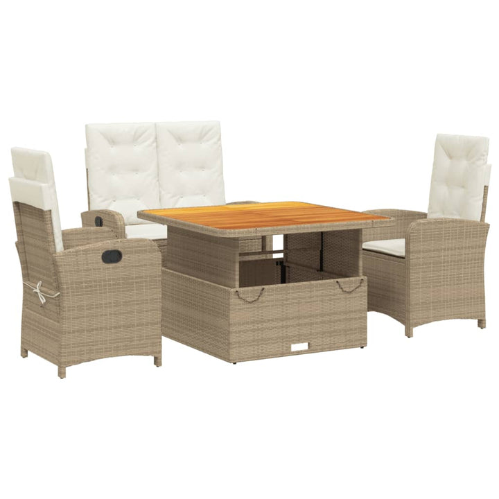 spisebordssæt til haven 4 dele med hynder polyrattan beige