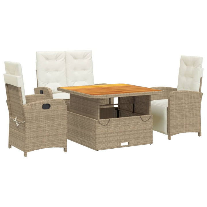 spisebordssæt til haven 4 dele med hynder polyrattan beige