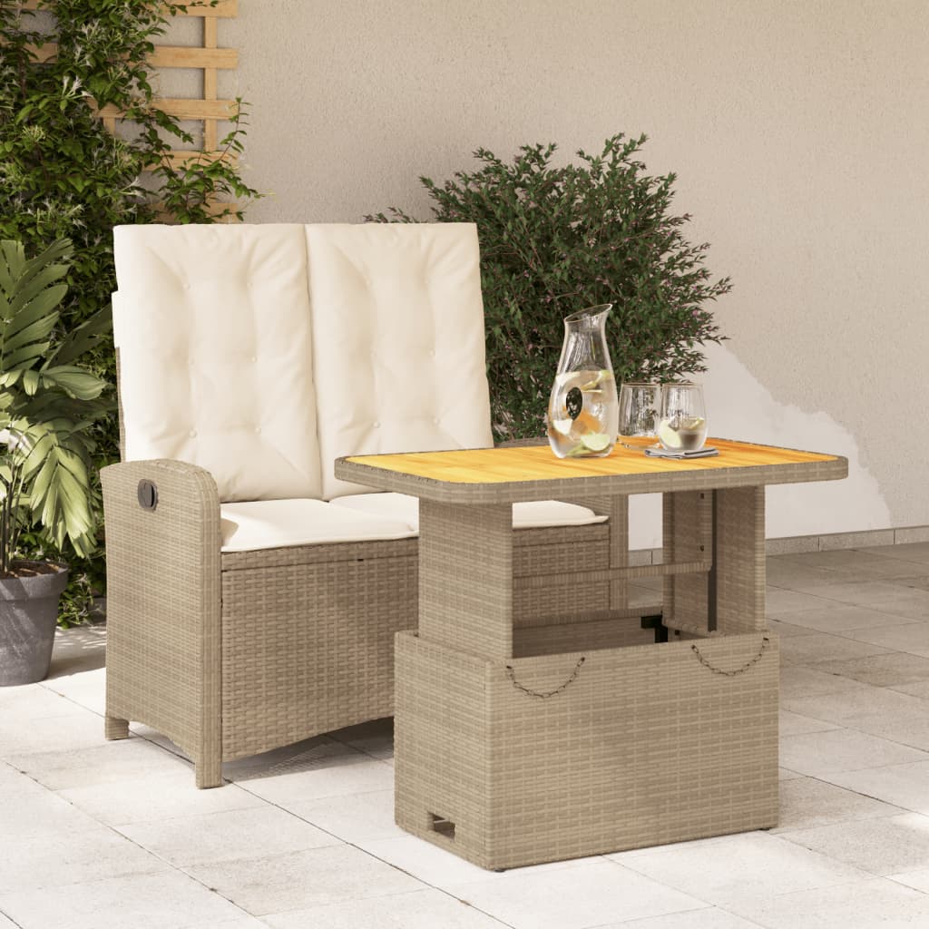 spisebordssæt til haven 2 dele med hynder polyrattan beige
