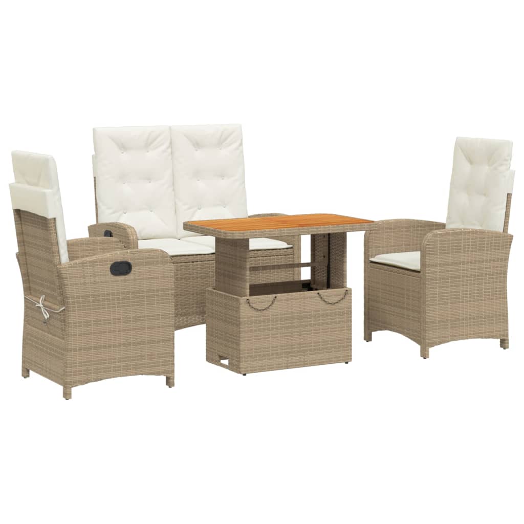 spisebordssæt til haven 4 dele med hynder polyrattan beige