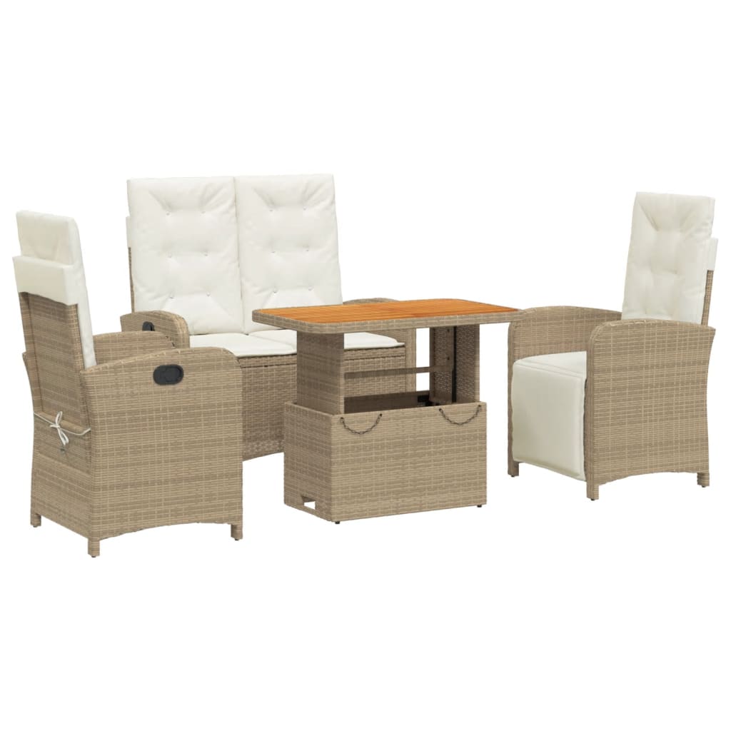 spisebordssæt til haven 4 dele med hynder polyrattan beige