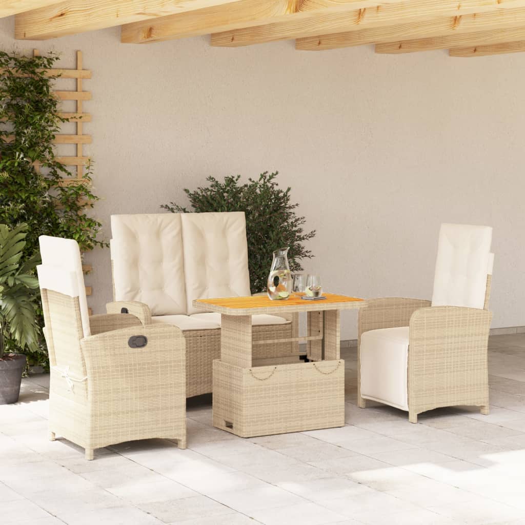spisebordssæt til haven 4 dele med hynder polyrattan beige