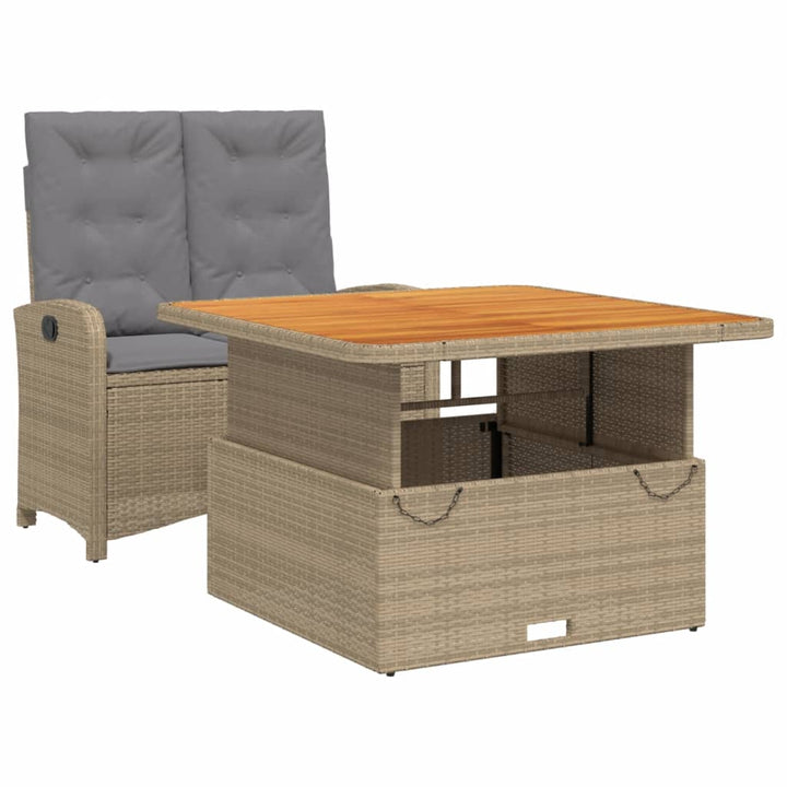 spisebordssæt til haven 2 dele med hynder polyrattan beige
