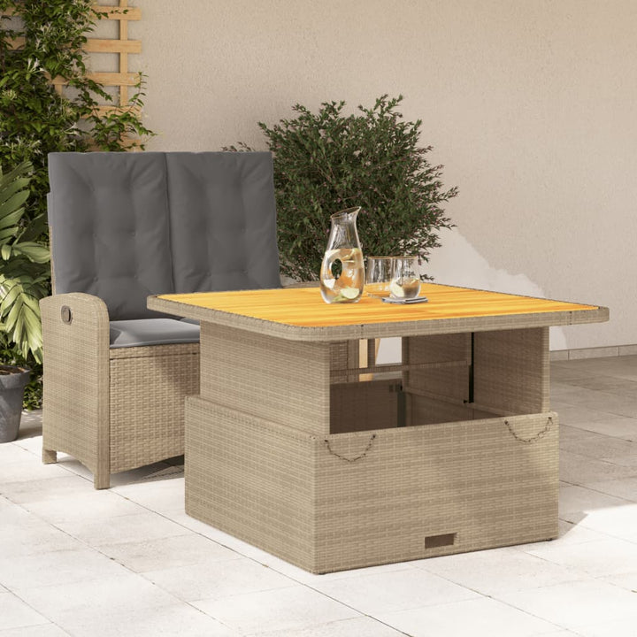 spisebordssæt til haven 2 dele med hynder polyrattan beige