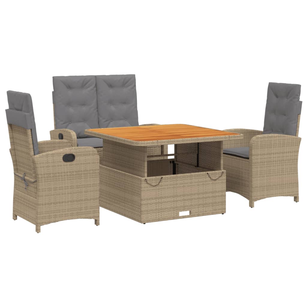spisebordssæt til haven 4 dele med hynder polyrattan beige