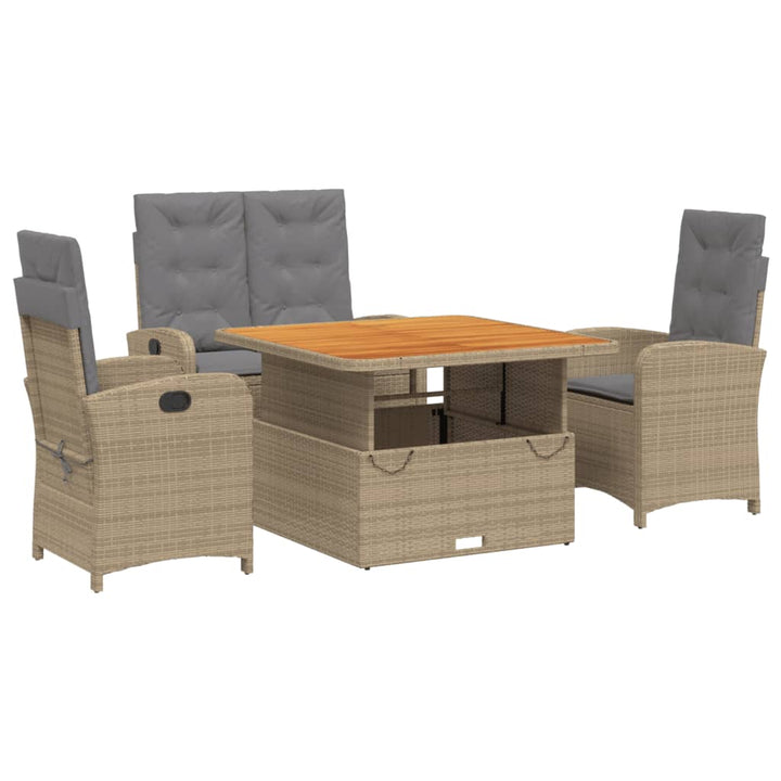 spisebordssæt til haven 4 dele med hynder polyrattan beige