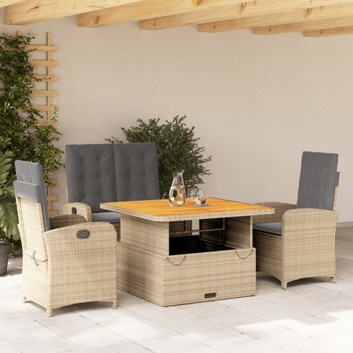 spisebordssæt til haven 4 dele med hynder polyrattan beige