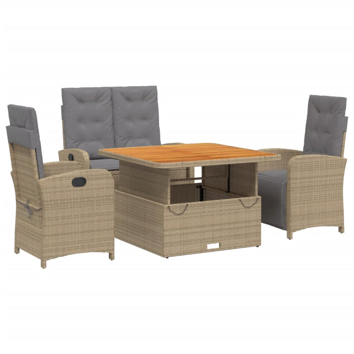 spisebordssæt til haven 4 dele med hynder polyrattan beige
