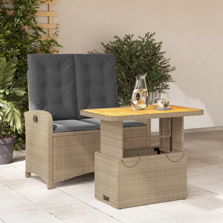 spisebordssæt til haven 2 dele med hynder polyrattan beige