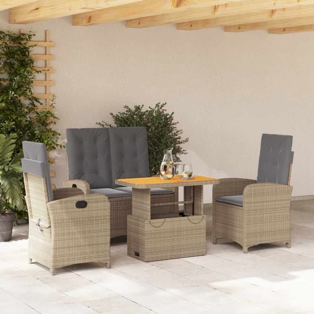 spisebordssæt til haven 4 dele med hynder polyrattan beige
