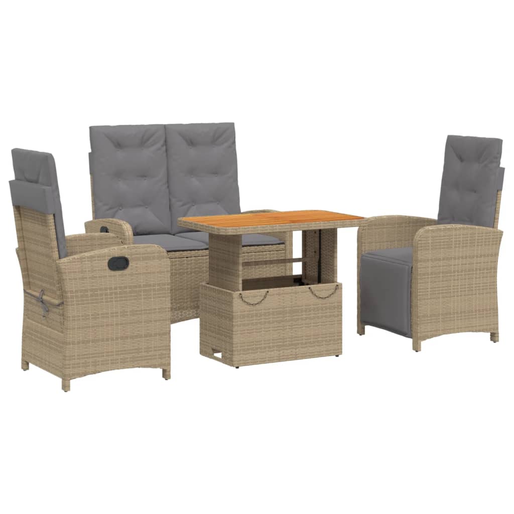 spisebordssæt til haven 4 dele med hynder polyrattan beige