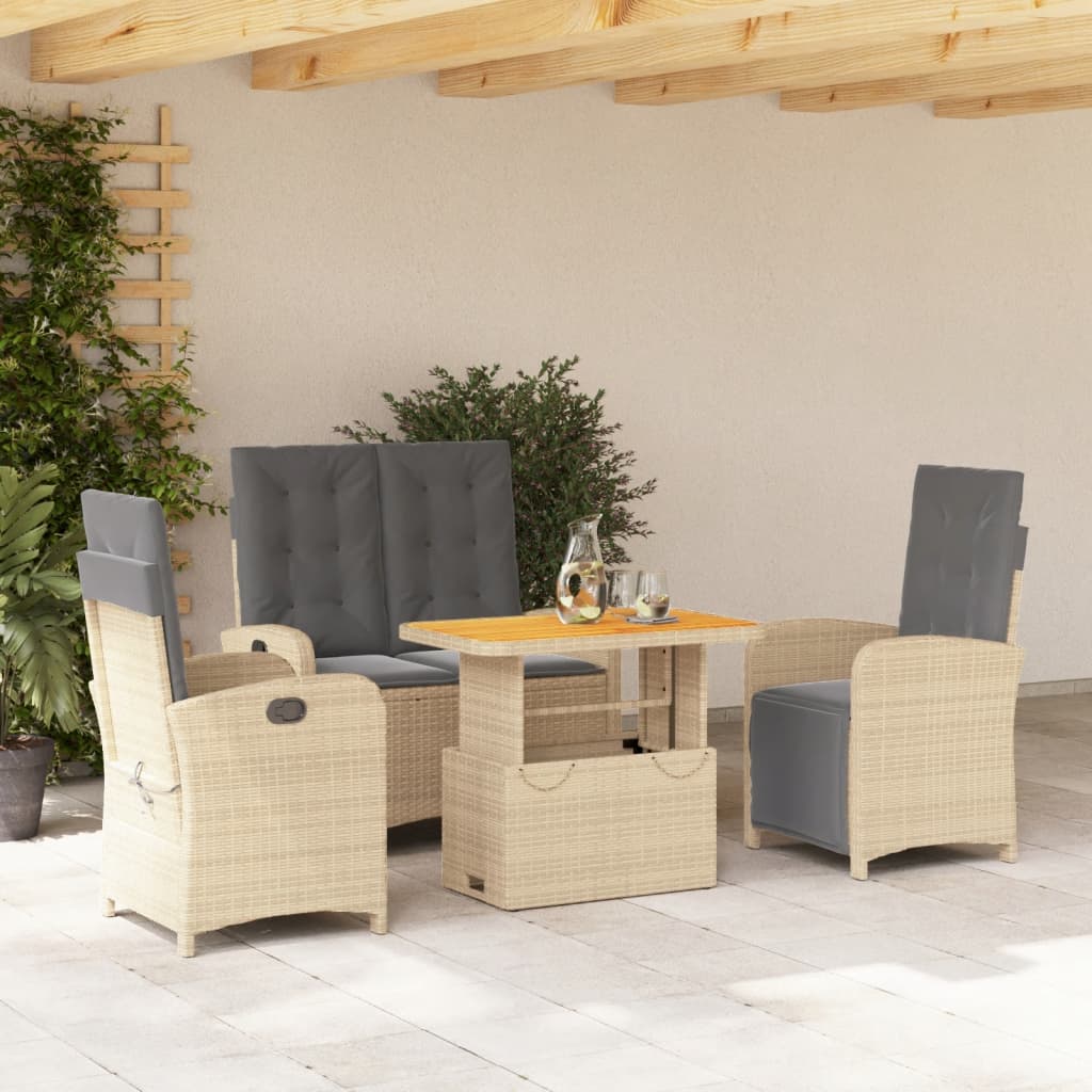 spisebordssæt til haven 4 dele med hynder polyrattan beige