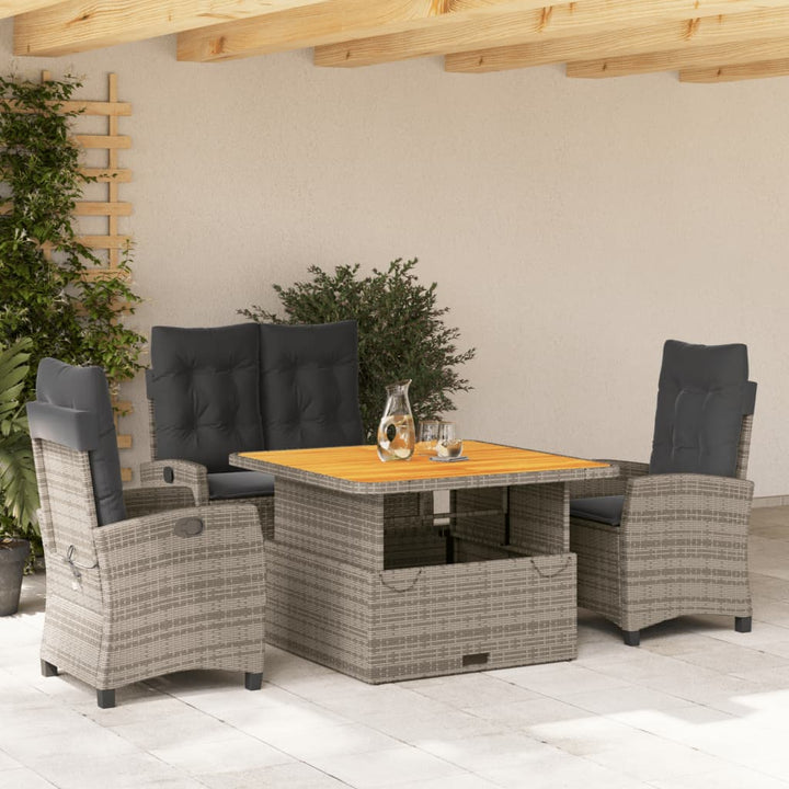 spisebordssæt til haven 4 dele med hynder polyrattan grå