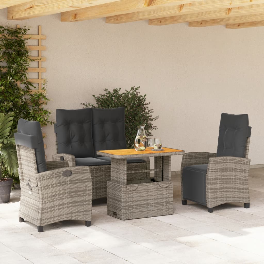 spisebordssæt til haven 4 dele med hynder polyrattan grå