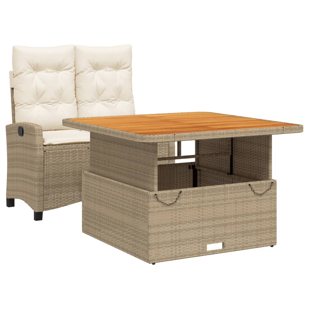 spisebordssæt til haven 2 dele med hynder polyrattan beige