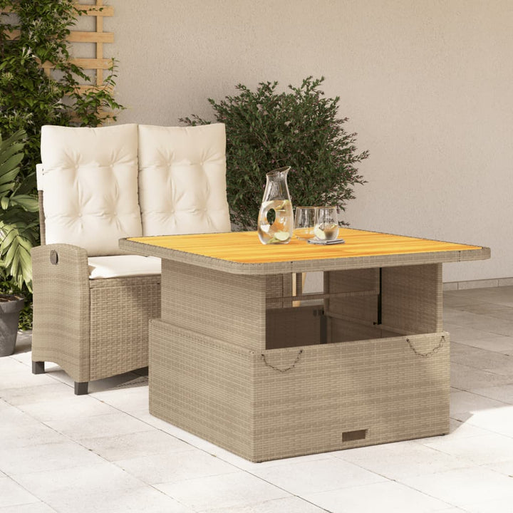 spisebordssæt til haven 2 dele med hynder polyrattan beige