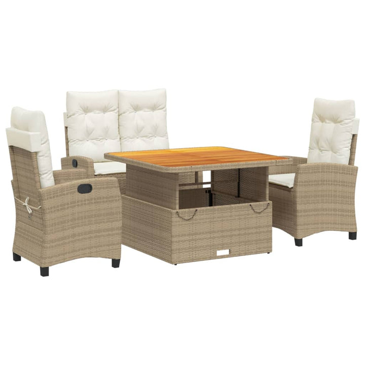 spisebordssæt til haven 4 dele med hynder polyrattan beige