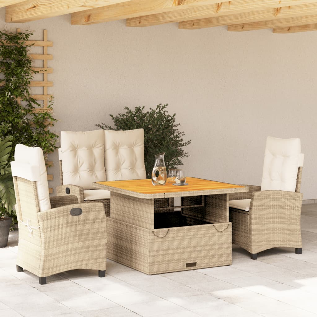 spisebordssæt til haven 4 dele med hynder polyrattan beige