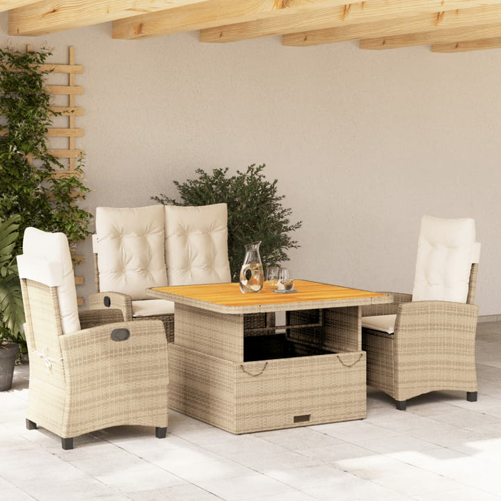 spisebordssæt til haven 4 dele med hynder polyrattan beige