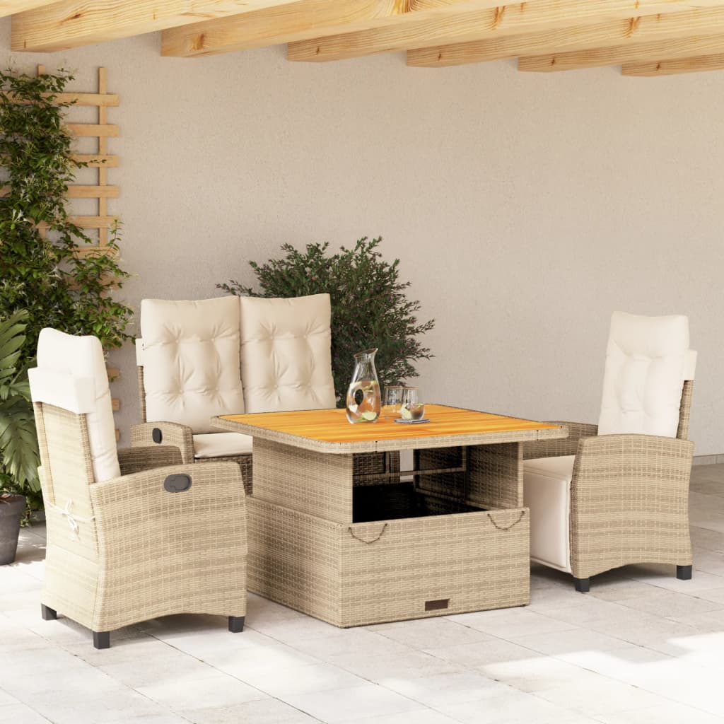 spisebordssæt til haven 4 dele med hynder polyrattan beige