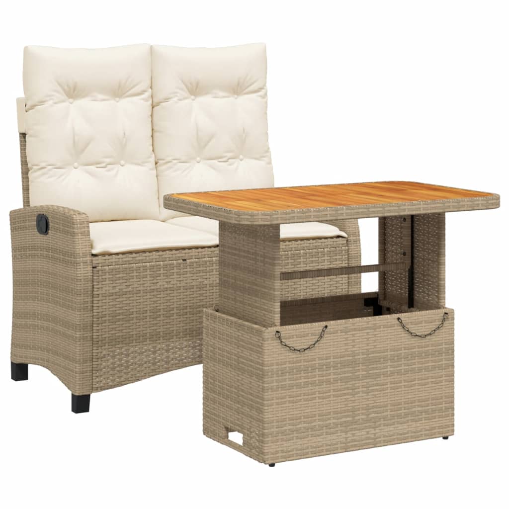spisebordssæt til haven 2 dele med hynder polyrattan beige