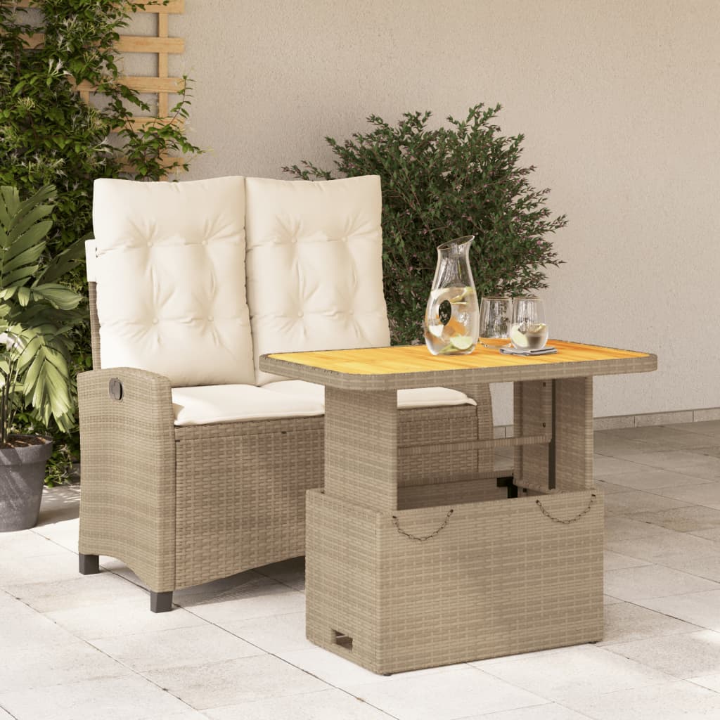 spisebordssæt til haven 2 dele med hynder polyrattan beige