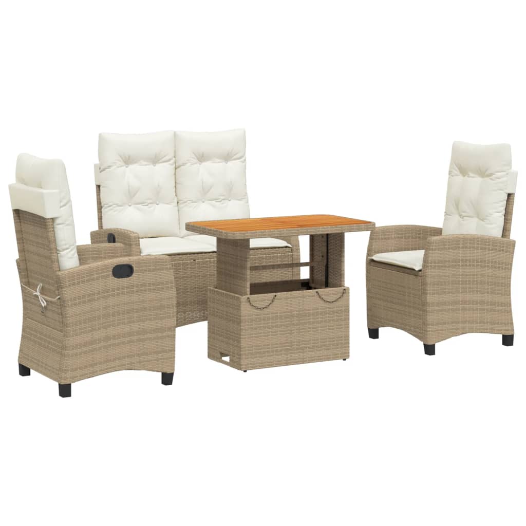 spisebordssæt til haven 4 dele med hynder polyrattan beige
