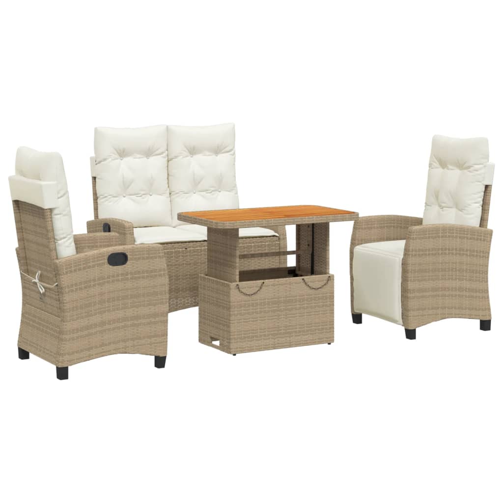 spisebordssæt til haven 4 dele med hynder polyrattan beige