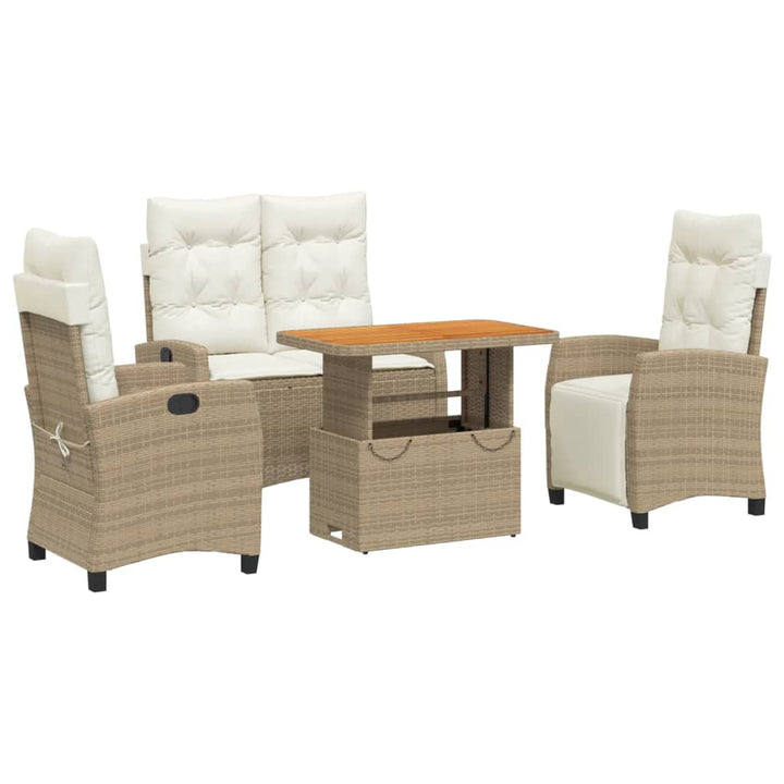 spisebordssæt til haven 4 dele med hynder polyrattan beige