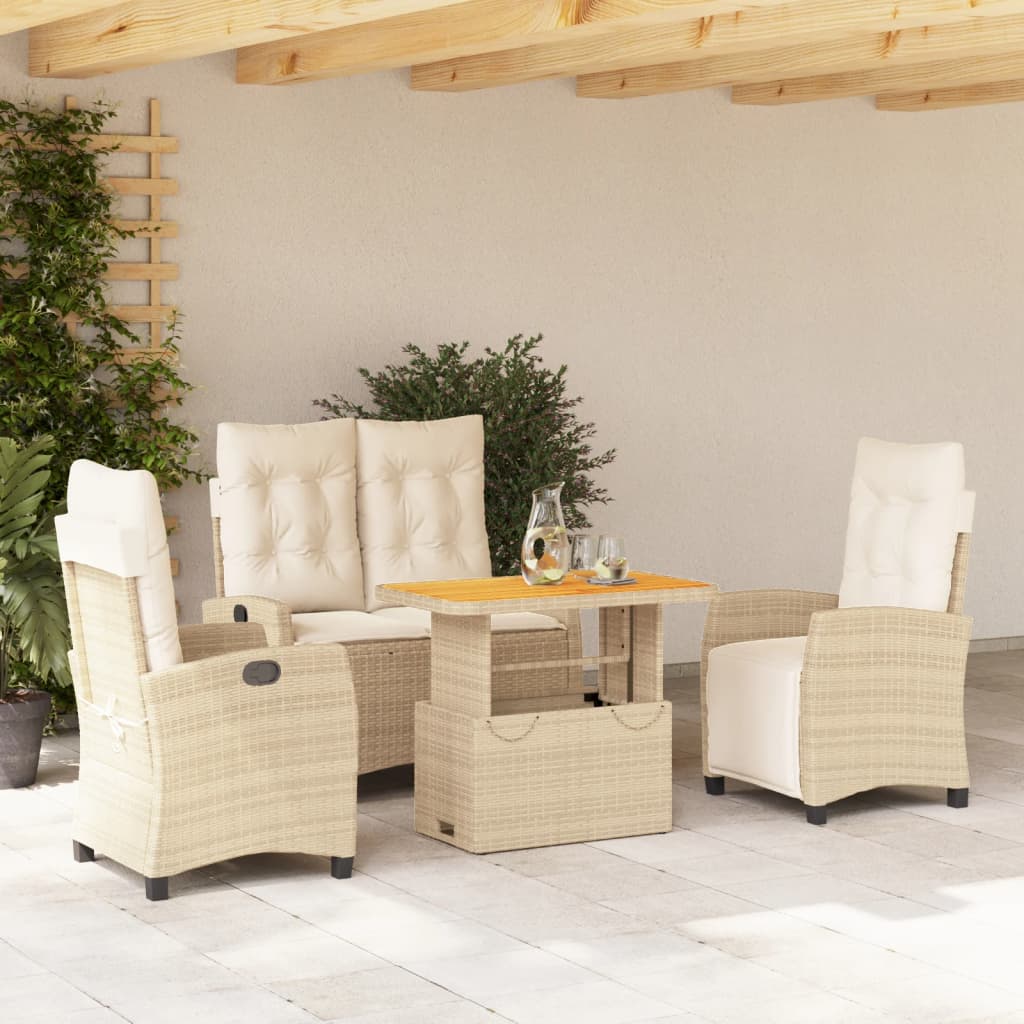 spisebordssæt til haven 4 dele med hynder polyrattan beige