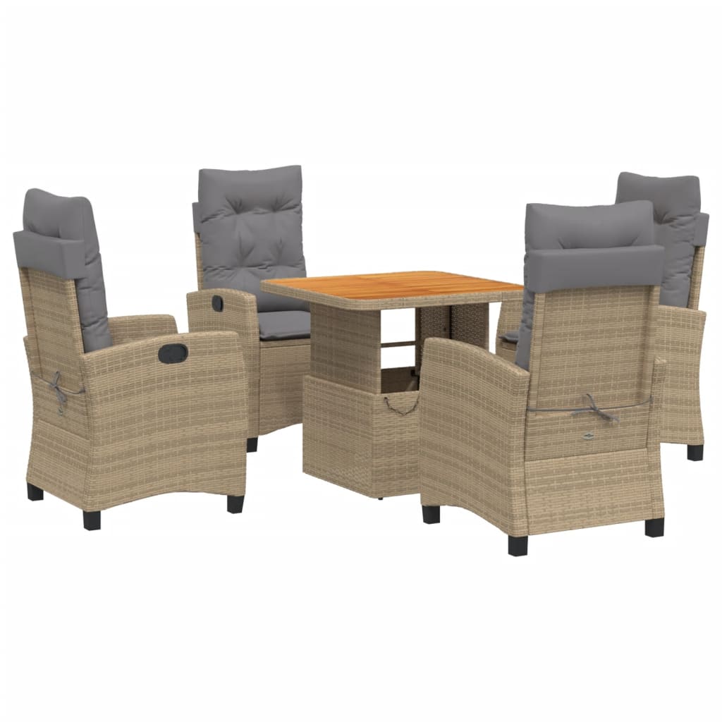 spisebordssæt til haven 5 dele med hynder polyrattan beige