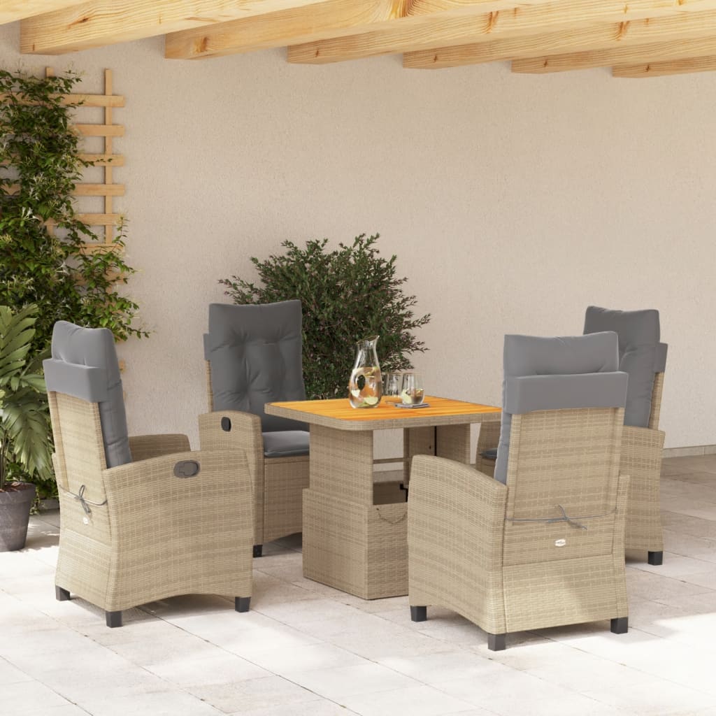 spisebordssæt til haven 5 dele med hynder polyrattan beige