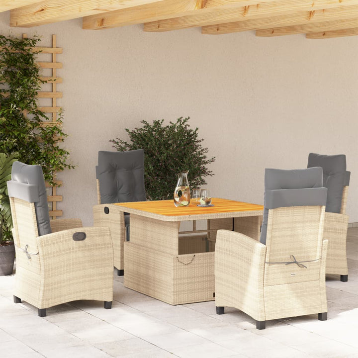 spisebordssæt til haven 5 dele med hynder polyrattan beige