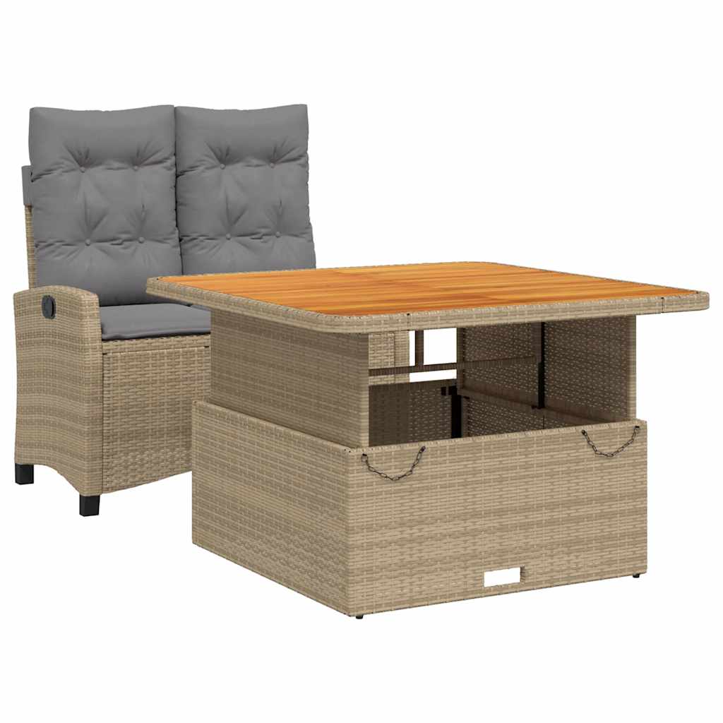 spisebordssæt til haven 2 dele med hynder polyrattan beige