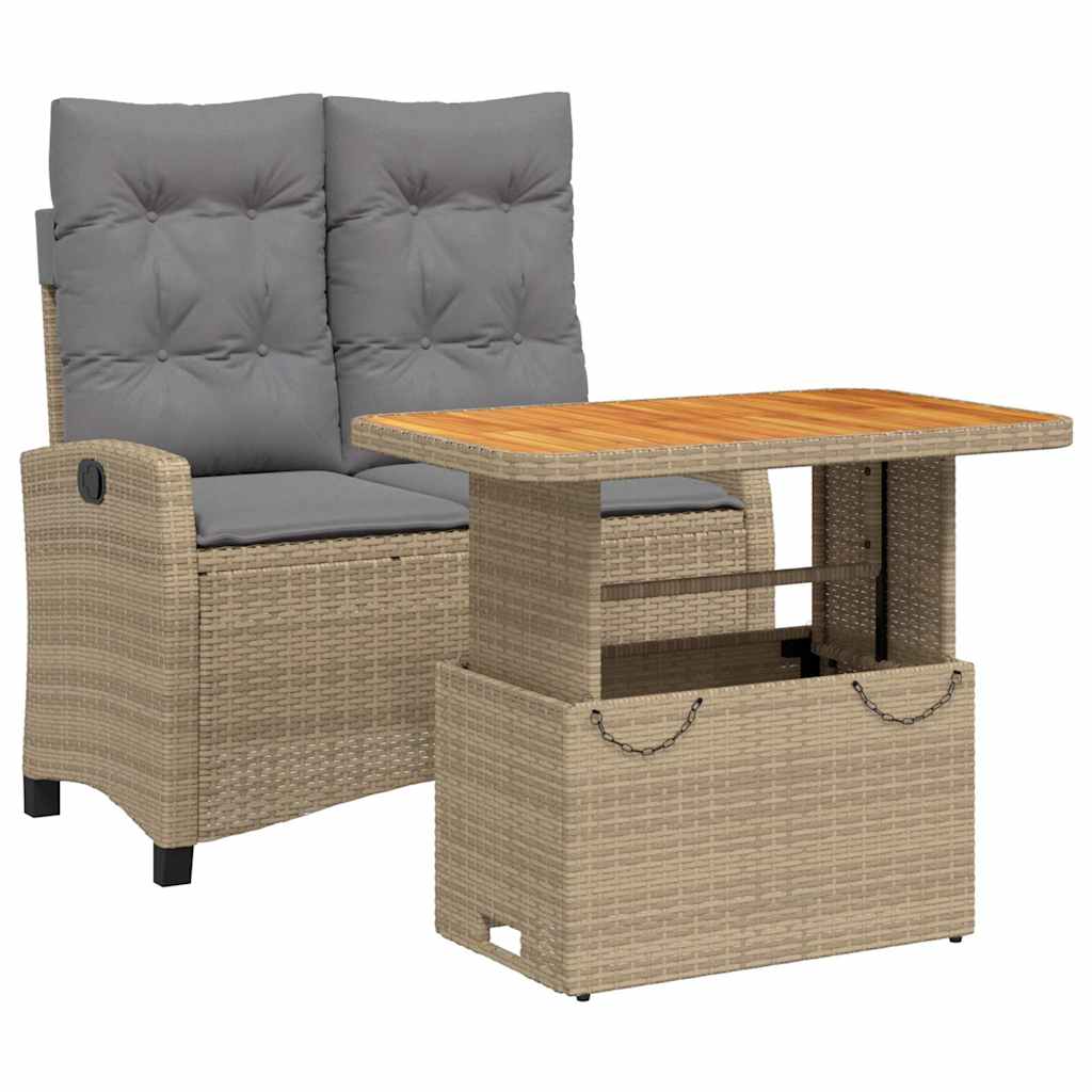 spisebordssæt til haven 2 dele med hynder polyrattan beige