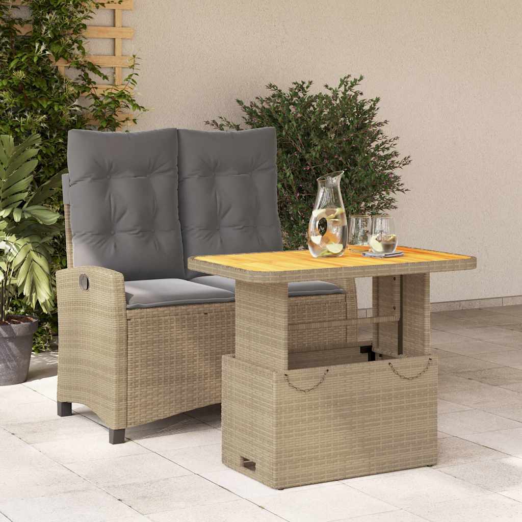 spisebordssæt til haven 2 dele med hynder polyrattan beige