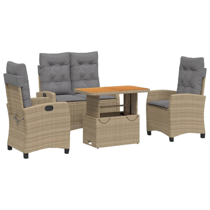 spisebordssæt til haven 4 dele med hynder polyrattan beige