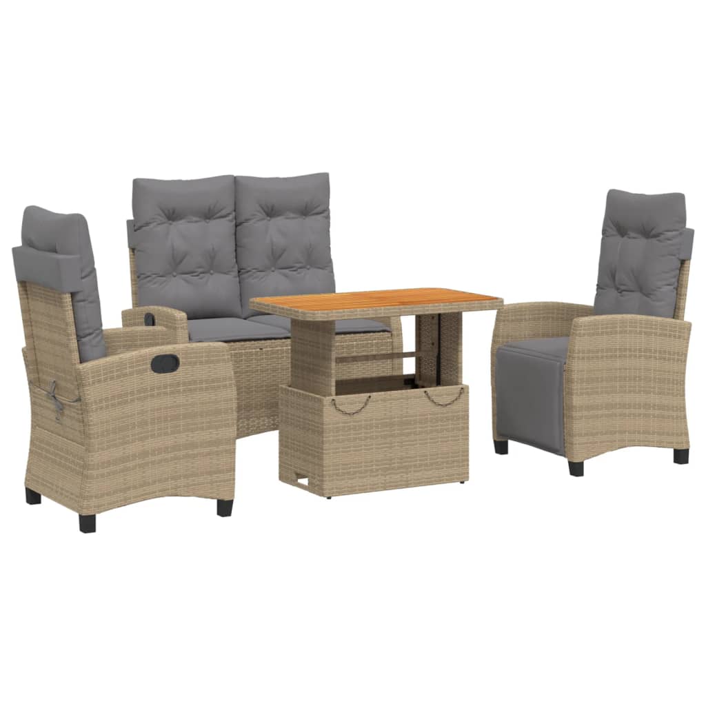 spisebordssæt til haven 4 dele med hynder polyrattan beige