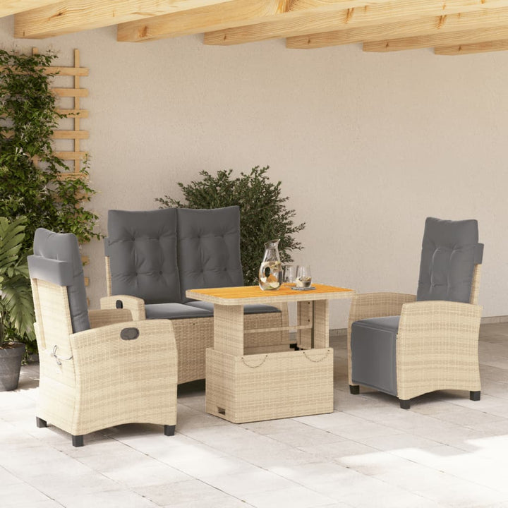 spisebordssæt til haven 4 dele med hynder polyrattan beige