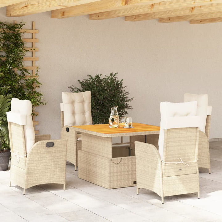 spisebordssæt til haven 5 dele med hynder polyrattan beige