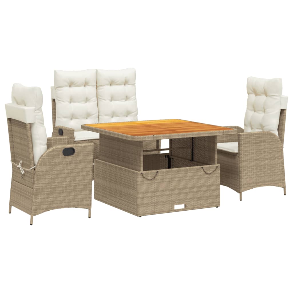 spisebordssæt til haven 4 dele med hynder polyrattan beige