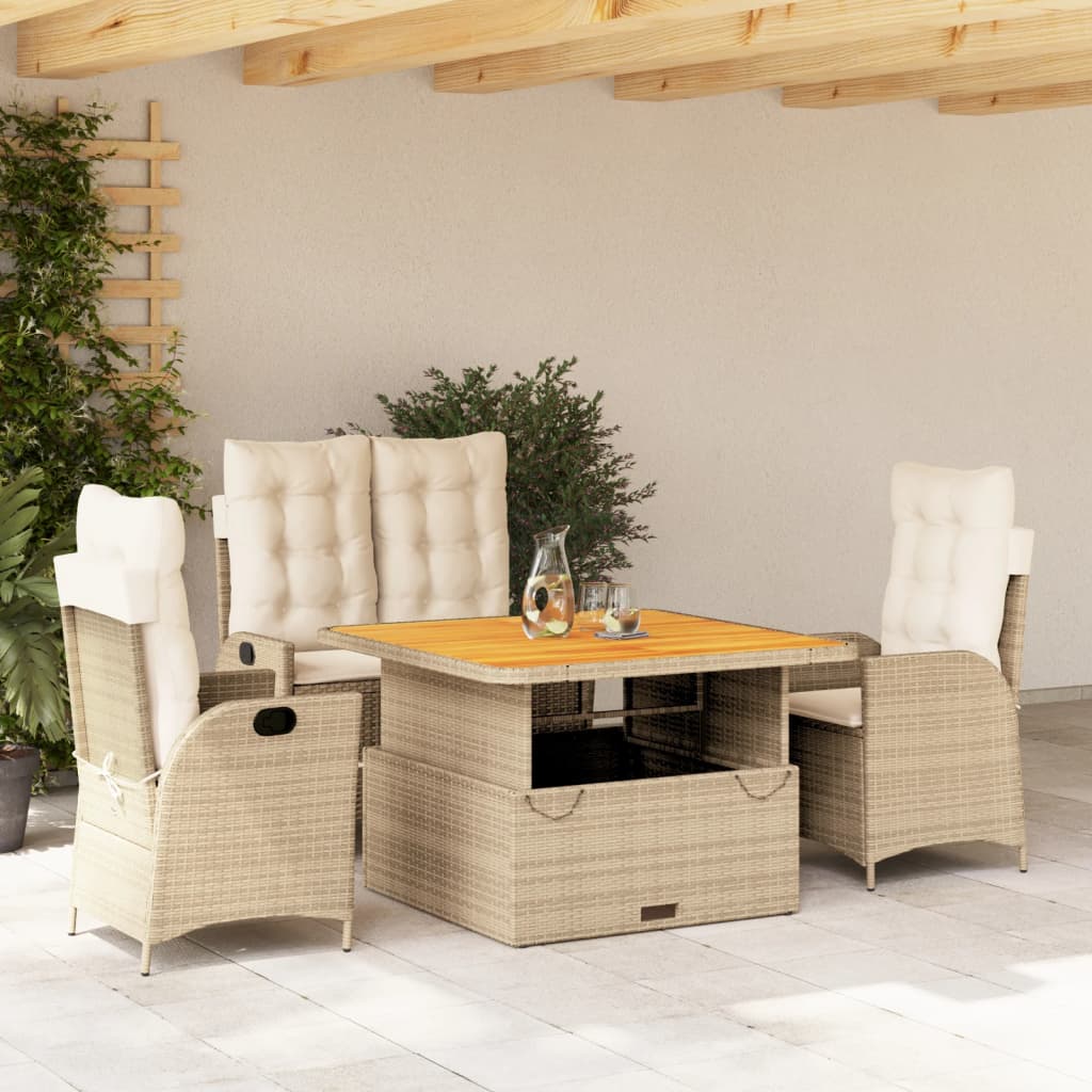 spisebordssæt til haven 4 dele med hynder polyrattan beige