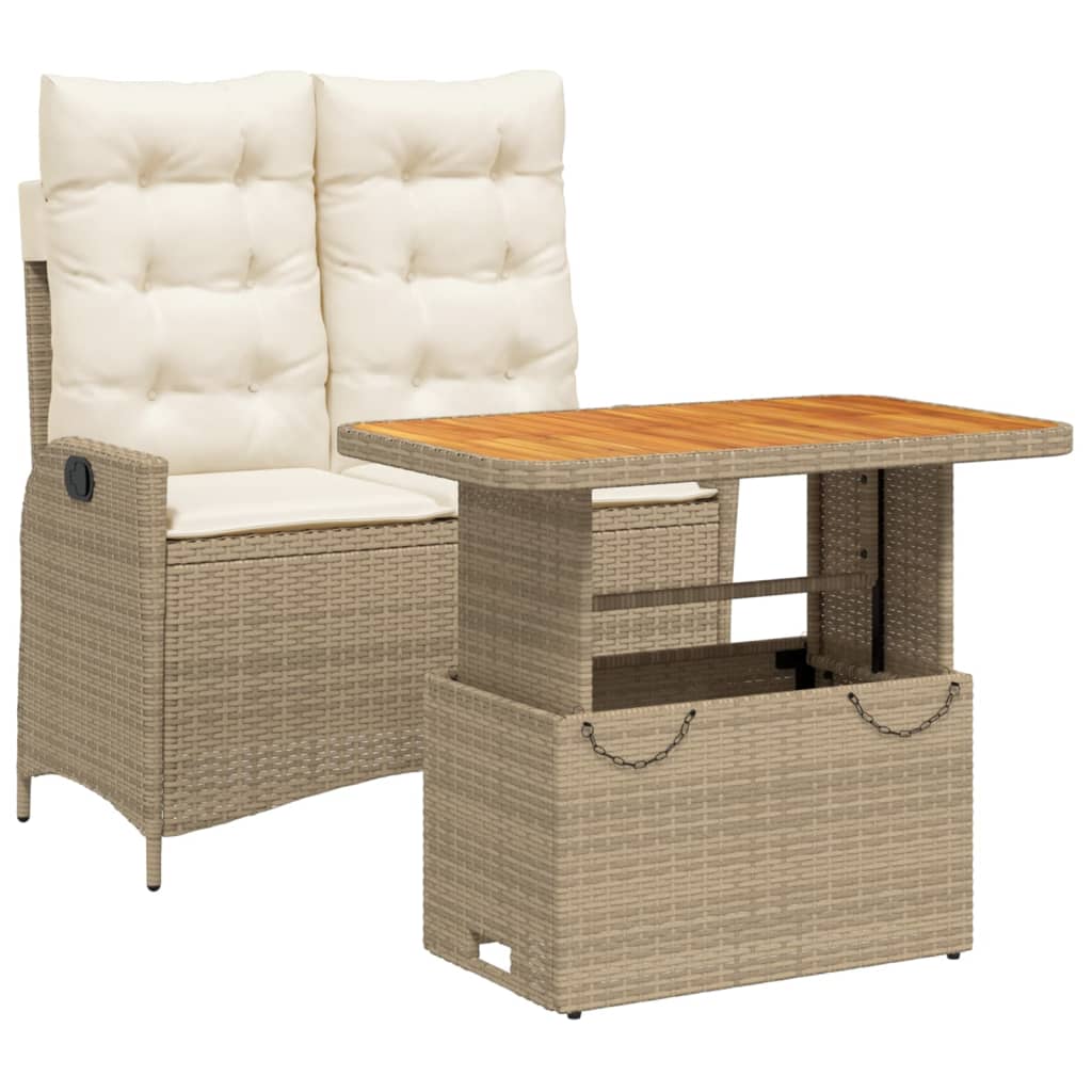 spisebordssæt til haven 2 dele med hynder polyrattan beige